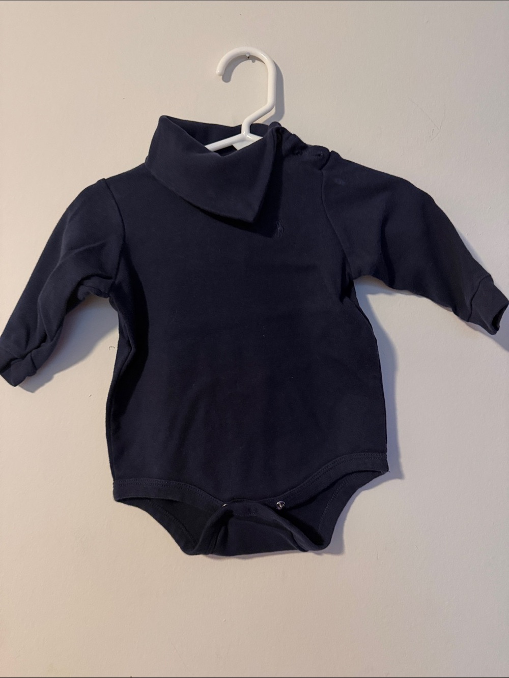 Ralph Lauren Navy Long-Sleeve Collared Baby Bodysuit